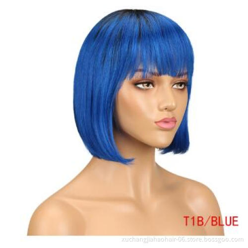 Cheap wholesale Bob Wig Brazilian Remy Hair Human Hair Wigs For Women Ombre Color Full short Machine Made bob Wig With Bangs